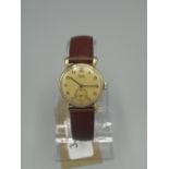 1940s Rone 9ct gold cased hand wound wristwatch, signed champagne coloured dials with applied Arabic
