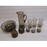 Collection of 1970s glassware in a willow green colour incl. lemonade jug and glasses, two bowls and