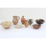 Selection of ancient Cypriot ceramics, incl. Cypro-Archaic wheel decorated jug, basalt kylix etc.