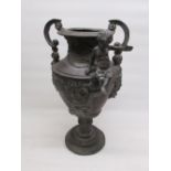 Jenny Powell Collection - Large cast metal urn shaped two handled vase, decorated with a cherub,