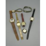 1970's ladies Everight gold plated hand wound wristwatch on integrated bark effect bracelet, snap on