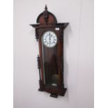 C19th single weight Vienna wall clock, stained beach and walnut case fully glazed door with turned