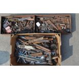 Collection of metal working stock material, steel bar, plate etc, large reamers, hand saws etc and a