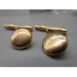 15ct yellow gold cufflinks, stamped 15 625, with bamboo design backs, 4.0g
