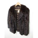 Ladies brown mink double breasted half length evening coat with monogramed with initialled lining