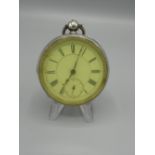 Waltham silver key wound and set open faced pocket watch with white enamel dial and subsidiary