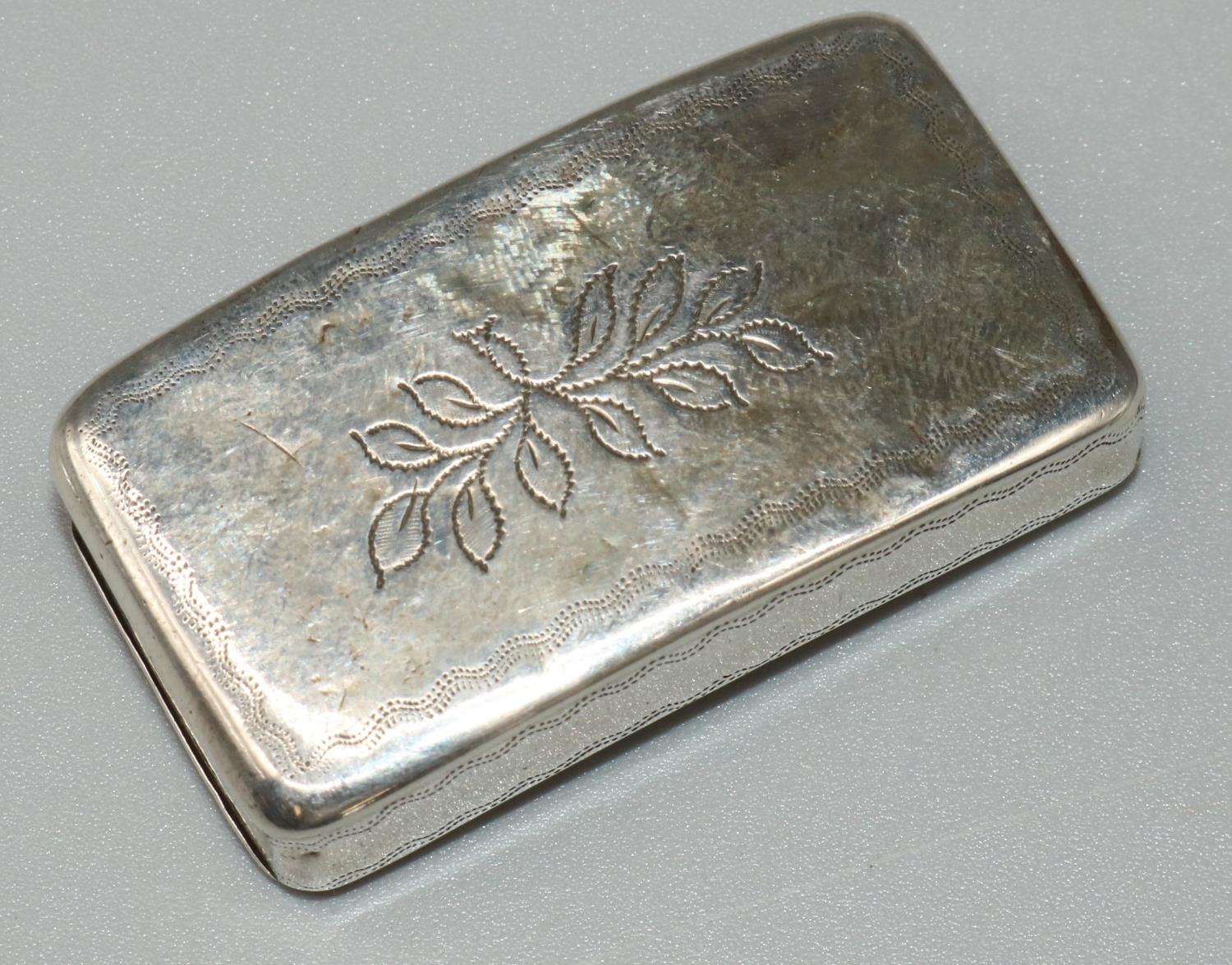 George III hallmarked silver rectangular snuff box, of curved form, decorated with wrigglework and - Image 2 of 2