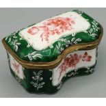 C19th gilt metal mounted enamel serpentine front two bottle perfume box, decorated with floral