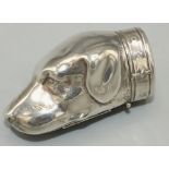 C20th continental silver hounds head vesta case, with hinged collar and base strike, stamped 925