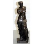 C20th cast patinated hollow bronze model of The Venus De Milo, on square base stamped F. Barbedienne