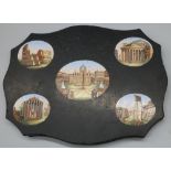 C19th Grand Tour shaped rectangular black marble desk weight, inset with five oval micro-mosaic