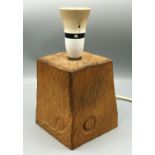 Robert Mouseman Thompson of Kilburn - an oak table lamp, adzed square tapered body with Mouse
