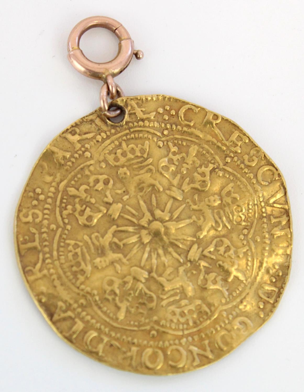 C16th Flemish imitation Edward IV gold ryal (Rose Noble), obv. armoured King in ship above rose, - Image 2 of 2