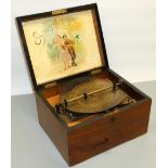 Victorian walnut cased Symphonion disc music box, paper label to the inside of the box, W28cm D22.