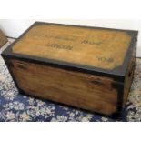 Sir Herbert Read - a metal bound pine travel trunk, with tin lined interior and cast side carry