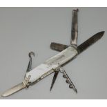 Large early C20th Underwood of London utility knife with two blades, saw. file, screwdriver,