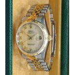 Rolex Oyster Perpetual Datejust gold and stainless steel automatic wristwatch, signed champagne dial