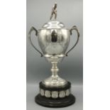 Elizabeth II hallmarked silver two handled Cricket trophy cup, engraved 'Warrington Cup B.R.S. N.