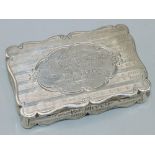 Victorian hallmarked silver shaped rectangular engine turned snuff box, hinged lid engraved '