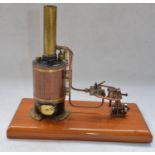 Steam powered stationary engine model, metal and wood construction, no makers marks possibly scratch