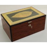 C20th Silver Match humidor in burr wood, hinged lid decorated with tobacco leaf, cedar lined