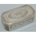 George III hallmarked silver canted rectangular snuff box, with bright cut and dot prick