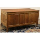 Don Foxman Craven of Boroughbridge - a large paneled oak blanket box, with adzed hinged