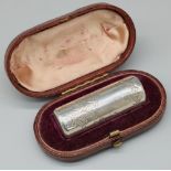 Victorian hallmarked silver smelling salts bottle, bright cut and engraved with ferns, with hinged