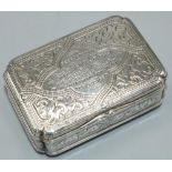Victorian hallmarked silver rectangular table snuff box, all over engraved with strapwork, cartouche
