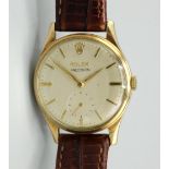 Rolex Precision gold cased hand wound wristwatch, signed silvered dial with applied baton hour
