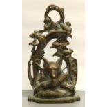 C20th brass Hunting door porter cast with Fox mask and boots with scrolled openwork handle, H27cm