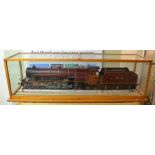 Live Steam 3 1/2" 4-6-2 locomotive No 592 and tender in glass display cabinet, based on Princess