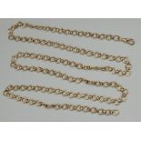 9ct yellow gold loop and 'X' link necklace, with dog clip clasp, stamped 9ct, L86.5cm, 40.7g