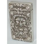 American Sterling silver rectangular vesta case, front relief decorated with a portrait of a