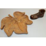Norman Huckerby - an oak fruit tray, carved in the form of an oak leaf, with tooled raised edge,