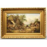 Attrib. Edward Masters (fl.1869-1880); An English Village scene with figures, animals, horses, and