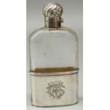 Victorian hallmarked silver mounted hip flask with facet cut glass body and detachable silver cup,