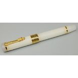 C20th white jade Natural Bowler fountain pen, screw off cap with dragon clip, in original box with