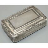 George IV hallmarked silver rectangular table snuff box, with scroll border, reeded sides and engine