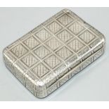 George III hallmarked silver rectangular table snuff box, all over engraved with hatched square