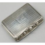 George IV hallmarked engine turned silver rectangular combined vinaigrette snuff box, hinged lid