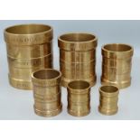 Graduated set of six Middlesex County Council Imperial Standard bronze cylindrical measures, Quart