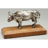Victorian hallmarked silver cast model of a cow, on rectangular oak plinth, Thomas Glaser London