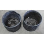 Pair of circular lead planters relief decorated with lion masks and floral swags, H25cm D31cm (2)