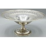 George V hallmarked silver fruit bowl, with pierced top on tapering column on stepped circular base,