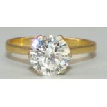 18ct yellow gold diamond solitaire ring, the brilliant cut diamond in tiffany setting on tapered