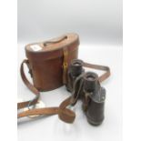 Pair of Ross Stereo Prism Binoculars, No.59335, in leather carry case