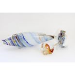 c1970s Murano aventurine glass snail with applied label, a Murano style glass fish ornament and