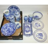 C20th Chinese blue and white hexagonal tea canister, Copeland Spode blue and white Italian garden
