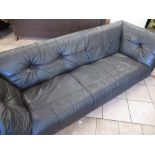 1980s three seat black leather sofa, W230cm